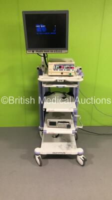 Olympus Stack Trolley with Olympus OSE UHI-3 Insufflator and Olympus OEV191H Monitor (Powers Up)