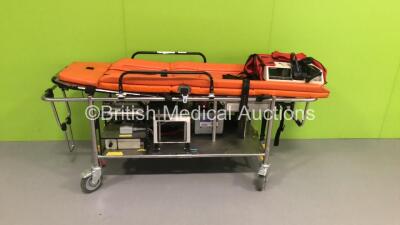 Ambulance Critical Care Trolley/Stretcher with Mattress and Physio-Control Lifepak 10 Cardiac Monitor Defibrillator with Paddle Leads (Unable to Test Due to No Batteries)