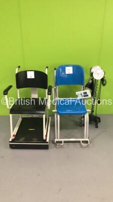 Mixed Lot Including 1 x Marsden Seated Weighing Scales,1 x Seca Seated Weighing Scales and 2 x Accoson BP Meters on 1 x Stand