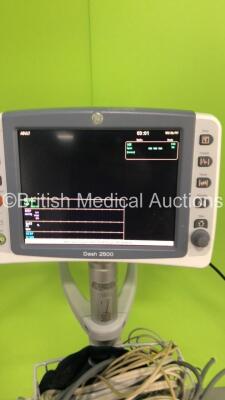 GE Dash 2500 Patient Monitor with SpO2,ECG and NIBP Options,BP Hose,3 x BP Cuffs,SpO2 Finger Sensor and 3-Lead ECG Lead on Stand (Powers Up) * SN SCG13377053WA * * Mfd 2013 * - 4