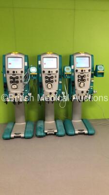 3 x Gambro Prismaflex Dialysis Machines Version 7.21 / Running Hours 12829 / 16104 / 14588 with 3 x Barkey Control Units (All Power Up)