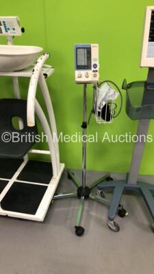 1 x Mindray Accutorr Plus Vital Signs Monitor on Stand (Powers Up), 1 x Mindray Accutorr V Vital Signs Monitor on Stand with BP Hose and Cuff (Powers Up) 1 x Omron HM+EM-907 Digital Blood Pressure Monitor and Marsden Weighing Sit Down / Baby Weighing Scal - 3