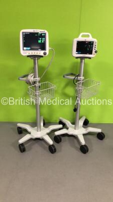 1 x GE DASH 4000 Patient Monitor on Stand with BP1/3, BP2/4, SPO2, Temp/Co, NBP and ECG Options with NBP Hose (Powers Up) and 1 x GE Dash 3000 Patient Monitor on Stand with BP1/3, SPO2, NBP and ECG Options (Powers Up)