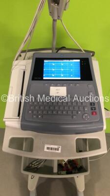 GE MAC1600 ECG Machine on Stand with 1 x 10-Lead ECG Lead (Powers Up-Cracks to Casing-See Photos) * Mfd 2014 * - 2