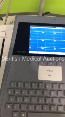 GE MAC1600 ECG Machine on Stand with 1 x 10-Lead ECG Lead (Powers Up-Cracks to Casing-See Photos) * Mfd 2014 * - 3