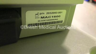 GE MAC1600 ECG Machine on Stand with 1 x 10-Lead ECG Lead (Powers Up-Cracks to Casing-See Photos) * Mfd 2014 * - 6