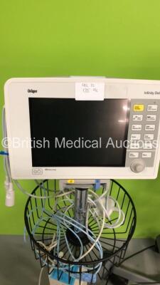 2 x Drager Infinity Delta Patient Monitors with HemoMed 1,Aux/Hemo 3,NBP AND MultiMed Options on Stands with Assorted Leads (1 x Powers Up,1 x No Power-2 x Damage To Plastic Grille/Trim-See Photos) - 3