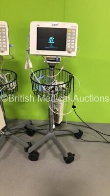 2 x Drager Infinity Delta Patient Monitors with HemoMed 1,Aux/Hemo 3,NBP AND MultiMed Options on Stands with Assorted Leads (1 x Powers Up,1 x No Power-2 x Damage To Plastic Grille/Trim-See Photos) - 6