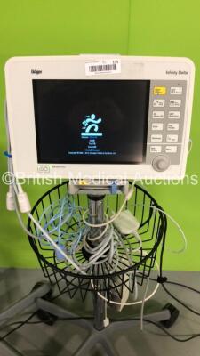 2 x Drager Infinity Delta Patient Monitors with HemoMed 1,Aux/Hemo 3,NBP AND MultiMed Options on Stands with Assorted Leads (1 x Powers Up,1 x No Power-2 x Damage To Plastic Grille/Trim-See Photos) - 7