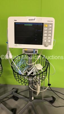 2 x Drager Infinity Delta Patient Monitors with HemoMed 1,Aux/Hemo 3,NBP AND MultiMed Options on Stands with Assorted Leads (1 x Powers Up,1 x No Power-2 x Damage To Plastic Grille/Trim-See Photos) - 11