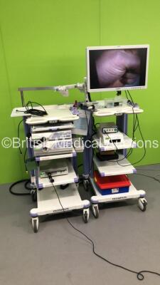 2 x Olympus Stack Trolleys Including Olympus OEV261H Monitor,Olympus Evis Lucera CV-260SL Digital Processor,Olympus Evis Lucera MAJ-1154 Pigtail Connector,Olympus Evis Lucera CLV-260SL Light Source/Processor Unit,Olympus OES OTV-S6 Camera Control Unit,Oly