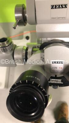 Zeiss Surgical Microscope with 2 x 10x/22B Eyepieces,f 250 T * Lens,Zeiss f170 T * Binoculars,f=137 Attachment,Zeiss Training Arm with 1 x 12,5x Eyepiece on Zeiss Universal S3 Stand (Powers Up with Good Bulb) * SN 186949 * - 4