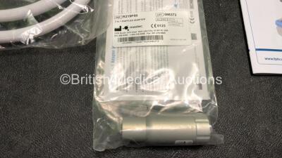 1 x Fisher & Paykel 950 Ref 950AGB Respiratory Humidifier Unit *Mfd 2019* with 1 x Oxylitre Ref AH010-MP Hose Assy,1 x Ref R219P50 2 In 1 Muffled Adapter, 1 x Ref 950S01 Sensor Cartridge, 1 x Ref 832-0002 NIST/DISS Pole Adapter and 1 x Ref AA502 Dovetail - 4