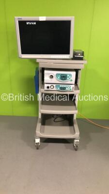 Imotech Medical Stack Trolley with EUK Hercules Monitor,Fujinon System 4400 Light Source and Fujinon System 4400 Processor (Powers Up) * SN MO39-0034-10 / 7S082A117B / 7V396A178 *