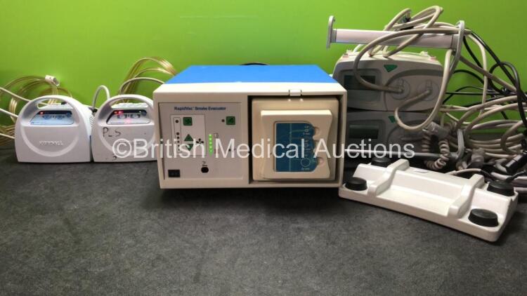 Mixed Lot Including 2 x Kendall SCD Express Sequential Compression System (Both Power Up) 1 x Covidien RapidVac Smoke Evacuator Unit with 1 x Filter (Powers Up) 2 x Arjo Huntleigh Ref 507001 DVT Pumps (Both Power Up, 1 with Damaged Handle-See Photo) *SN 1