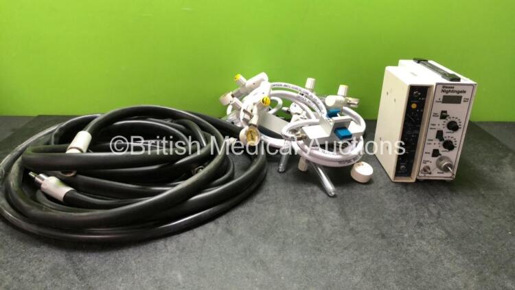 Mixed Lot Including 1 x Pneupac alarmPAC Model AP Alarm (Broken Switch-See Photo) 3 x Oxygen Static Hoses with Valves, 1 x Blease Nightingale Pressure Alarm Monitor with 1 x Key (Powers Up) 2 x Synthes Drill Air Hoses *RI*