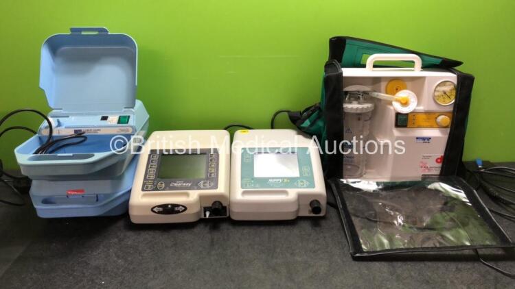 Mixed Lot Including 1 x Nippy Clearway Cough Assistor (No Power) 1 x Nippy S+ Ventilator (Powers Up) 1 x SAM 420 Suction Unit with 1 x AC Power Supply (No Power) 2 x Medix AC 4000 Nebulisers (1 Powers Up, 1 No Power)