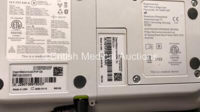 3 x Philips Respironics Dream Station CPAP Units with 3 x Philips Respironics Dream Station Humidifier Units (All Power Up, 1 with Missing Side Cover -Power Supplies Not Included) *SN J290738975DCF, H213135106A3C, H27096766977D, J24845806C21F, J1718627951 - 3