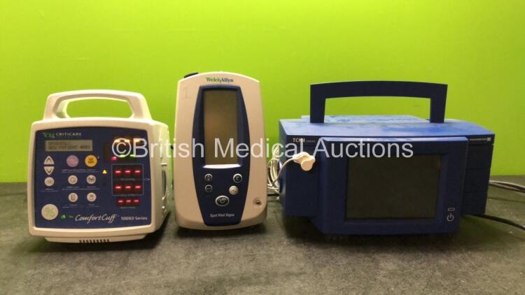 Mixed Lot Including 1 x Criticare Comfort Cuff 506N3 Series Patient Monitor (Powers Up with Error-See Photo) 1 x Welch Allyn Spot Vital Signs Monitor (No Power) 1 x Radiometer TCM4 Series Monitor (No Power)