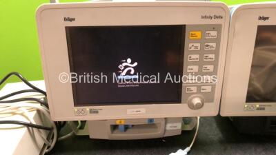 2 x Drager Infinity Delta Patient Monitors with 2 x AC Power Supplies (Both Power Up) - 2