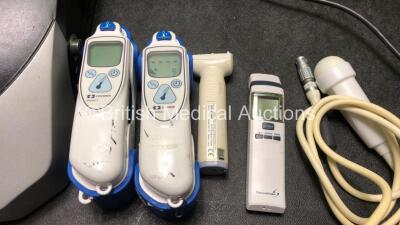 Mixed Lot Including 1 x Anspach SC2101 Drive Unit (Powers Up) 2 x Covidien Genius 2 Thermometer with Base Unit (1 Powers Up, 1 No Power) 1 x Thermofinder Thermometer (Untested Due to Missing Batteries and Battery Cover) 1 x Carefusion 4413 Surgical Clippe - 3