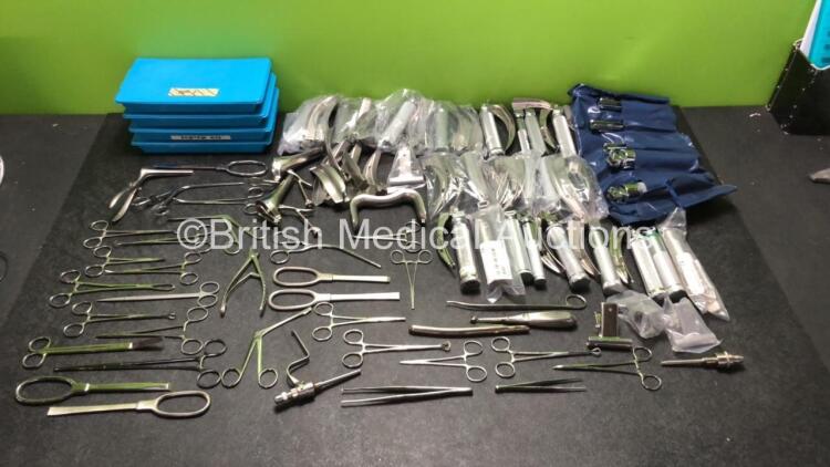 Job Lot of Assorted Surgical Instruments Including Laryngoscope Blades and Tester Kits