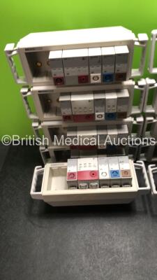 7 x Agilent and 3 x Hewlett Packard Module Racks with 10 x DRUCK Modules, 10 x NBP Modules, 10 x EKG/Resp Modules, 10 x SPO2 Modules and 10 x TEMP Modules - 2