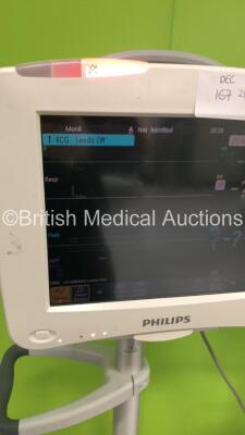 2 x Philips IntelliVue MP50 Neonatal Patient Monitors on Stands with 2 x M3001A Modules with Press/Temp,NBP,SpO2 and ECG/Resp * Mfd 2005 / 2013 * 4 x Temp Modules and Job Lot of Leads (Both Power Up) * Mfd 2012 / 2012 * - 4