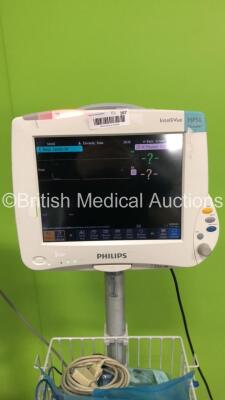 2 x Philips IntelliVue MP50 Neonatal Patient Monitors on Stands with 2 x M3001A Modules with Press/Temp,NBP,SpO2 and ECG/Resp * Mfd 2005 / 2013 * 4 x Temp Modules and Job Lot of Leads (Both Power Up) * Mfd 2012 / 2012 * - 6