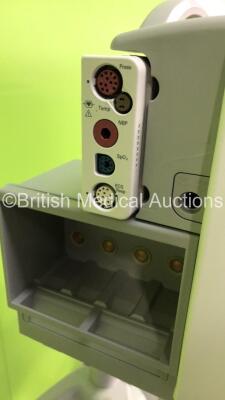 2 x Philips IntelliVue MP50 Neonatal Patient Monitors on Stands with 2 x M3001A Modules with Press/Temp,NBP,SpO2 and ECG/Resp * Mfd 2005 / 2013 * 4 x Temp Modules and Job Lot of Leads (Both Power Up) * Mfd 2012 / 2012 * - 9