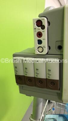 2 x Philips IntelliVue MP50 Neonatal Patient Monitors on Stands with 2 x M3001A Modules with Press/Temp,NBP,SpO2 and ECG/Resp * Mfd 2005 / 2013 * 4 x Temp Modules and Job Lot of Leads (Both Power Up) * Mfd 2012 / 2012 * - 10