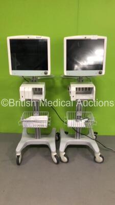 2 x GE D19KT Monitors with 2 x GE M1115512 Module Racks with 2 x Blank Modules (Both Draw Power-Unable to Power Up Due to No Cable to Module Rack)