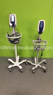 2 x Welch Allyn Spot Vital Signs Monitors on Stands with 2 x BP Hoses and 2 x SpO2 Finger Sensors (Both Power Up) * SN 200820702 / 201108855 *