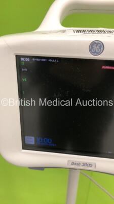 GE Dash 3000 Patient Monitor on Stand with BP1,BP2,SpO2,Temp/CO,NBP and ECG Options and Leads (Powers Up with Cracked Casing-See Photos) * SN SHQ12025519SA * * Mfd 2012 * - 4