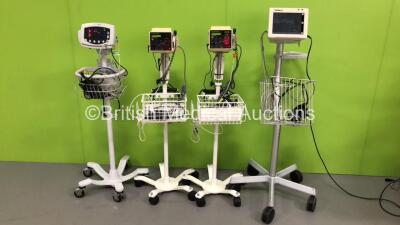 Job Lot of Patient Monitors Including 2 x Criticare Systems Inc Model 506DXNT with 2 x BP Hoses and 2 x SpO2 Finger Sensors,1 x Welch Allyn 53N00 Patient Monitor on Stand with 1 x BP Hose and 1 x SpO2 Finger Sensor and 1 x Welch Allyn ProPaq CS Patient Mo