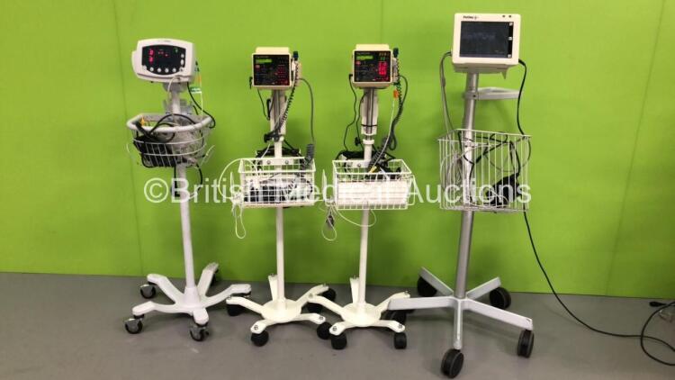 Job Lot of Patient Monitors Including 2 x Criticare Systems Inc Model 506DXNT with 2 x BP Hoses and 2 x SpO2 Finger Sensors,1 x Welch Allyn 53N00 Patient Monitor on Stand with 1 x BP Hose and 1 x SpO2 Finger Sensor and 1 x Welch Allyn ProPaq CS Patient Mo