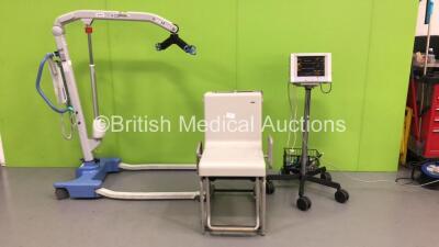 1 x Datascope Passport XG Patient Monitor on Stand with SPO2, BP, T, IBP1 and IBP2 Options (Powers Up), 1 x Marsden Sitdown Weighing Scales and 1 x Joerns Oxford Presence 227 Electric Patient Hoist with Battery and Controller (Powers Up) *S/N 678902 / PJ2