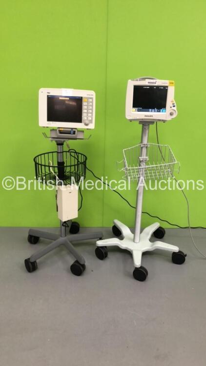 1 x Philips IntelliVue MP20 Patient Monitor on Stand * Mfd 2015 * and 1 x Drager Infinity Delta Patient Monitor on Stand (Both Power Up) * SN DE48088997 / 6000458776 *