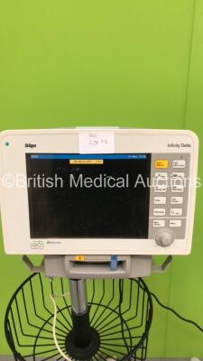 1 x Philips IntelliVue MP20 Patient Monitor on Stand * Mfd 2015 * and 1 x Drager Infinity Delta Patient Monitor on Stand (Both Power Up) * SN DE48088997 / 6000458776 * - 6