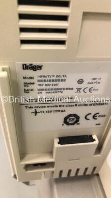 1 x Philips IntelliVue MP20 Patient Monitor on Stand * Mfd 2015 * and 1 x Drager Infinity Delta Patient Monitor on Stand (Both Power Up) * SN DE48088997 / 6000458776 * - 8