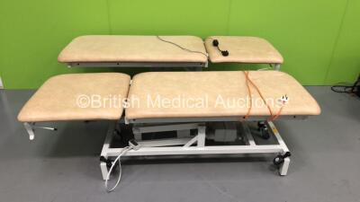 2 x Huntleigh Akron Electric Patient Examination Couches with Controllers (Both Power Up)