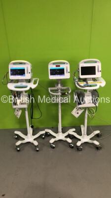 3 x Welch Allyn VSM 6000 Series Patient Monitors on Stands (2 x Power Up - 1 x No Power)