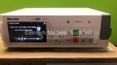 2 x Baxter EvoIQ LVP Infusion Pumps with Operators Manual * Mfd 2018* (Power Up in Excellent Condition - Boxed) *SK80803358 - SK80803347* - 2