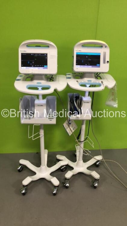 2 x Welch Allyn VSM 6000 Series Patient Monitors on Stands (Both Power Up