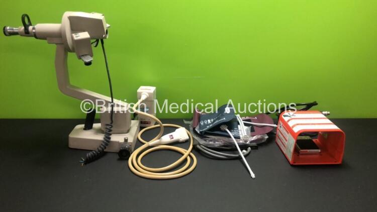 Mixed Lot Including 1 x Ophthalmometer (Unknown Model) 1 x Hitachi EUP-L65 Transducer-Probe 1 x Treadlite II Footswitch and 4 x BP Cuffs