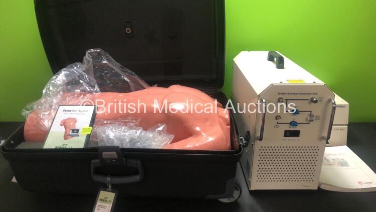 Job Lot Including 1 x Laerdal SimMan & AirMan Compressor Unit (Powers Up) with 2 x Link Boxes and 1 x Simulab SonoMan System in Carry Case