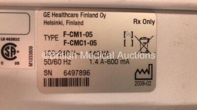 GE Datex-Ohmeda F-CM1-05 Patient Monitor *Mfd 2009* (No Power) with 1 x Datex-Engstrom M-CO-00-00 Gas Module with Water Trap and 1 x Datex-Ohmeda M-ESTPR..04 Module - 3