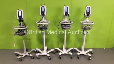 4 x Welch Allyn Spot Vital Signs Monitors on Stands with 4 x SpO2 Finger Sensors,4 x BP Hoses and 4 x BP Cuffs (All Power Up)