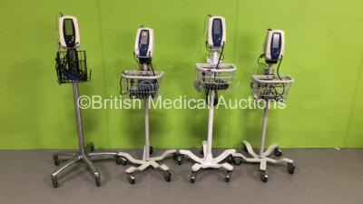 4 x Welch Allyn Spot Vital Signs Monitors on Stands with 4 x SpO2 Finger Sensors,4 x BP Hoses and 4 x BP Cuffs (All Power Up)