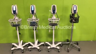 4 x Welch Allyn Spot Vital Signs Monitors on Stands with 4 x SpO2 Finger Sensors,4 x BP Hoses and 4 x BP Cuffs (All Power Up)